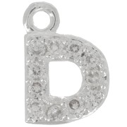 7mm alphabet letter Charm with zirconium oxide - D - Fine Silver Plating - Crystal x1|raw }}
