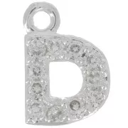 7mm alphabet letter Charm with zirconium oxide - D - Fine Silver Plating - Crystal x1