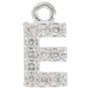 8mm alphabet letter Charm with zirconium oxide - E - Fine Silver Plating - Crystal x1|raw }}