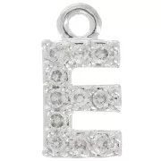 8mm alphabet letter Charm with zirconium oxide - E - Fine Silver Plating - Crystal x1