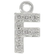 8mm alphabet letter Charm with zirconium oxide - F - Fine Silver Plating - Crystal x1|raw }}