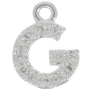 8mm alphabet letter Charm with zirconium oxide - G - Fine Silver Plating - Crystal x1|raw }}