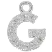 8mm alphabet letter Charm with zirconium oxide - G - Fine Silver Plating - Crystal x1