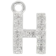 8mm alphabet letter Charm with zirconium oxide - H - Fine Silver Plating - Crystal x1|raw }}