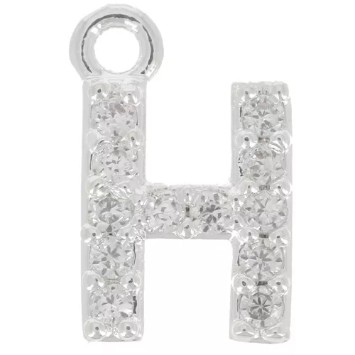 8mm alphabet letter Charm with zirconium oxide - H - Fine Silver Plating - Crystal x1
