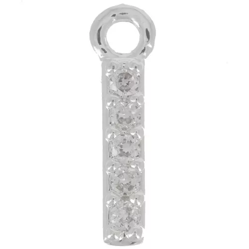 8mm alphabet letter Charm with zirconium oxide - I - Fine Silver Plating - Crystal x1