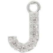 8mm alphabet letter Charm with zirconium oxide - J - Fine Silver Plating - Crystal x1|raw }}
