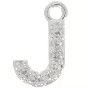 8mm alphabet letter Charm with zirconium oxide - J - Fine Silver Plating - Crystal x1