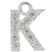 7.5mm alphabet letter Charm with zirconium oxide - K - Fine Silver Plating - Crystal x1