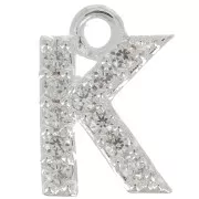 7.5mm alphabet letter Charm with zirconium oxide - K - Fine Silver Plating - Crystal x1