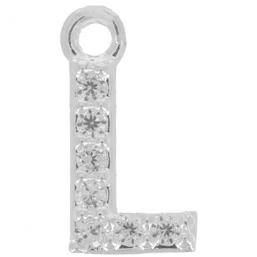 8mm alphabet letter Charm with zirconium oxide - L - Fine Silver Plating - Crystal x1