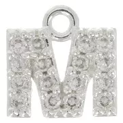 7mm alphabet letter Charm with zirconium oxide - M - Fine Silver Plating - Crystal x1
