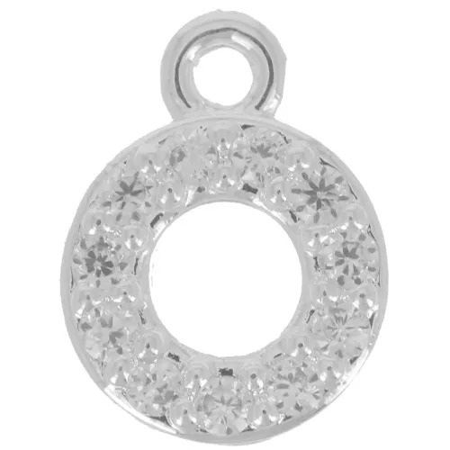 7mm alphabet letter Charm with zirconium oxide - O - Fine Silver Plating - Crystal x1