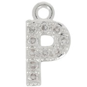 8mm alphabet letter Charm with zirconium oxide - P - Fine Silver Plating - Crystal x1|raw }}