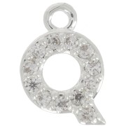 9mm alphabet letter Charm with zirconium oxide - Q - Fine Silver Plating - Crystal x1|raw }}