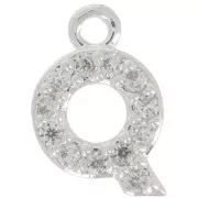 9mm alphabet letter Charm with zirconium oxide - Q - Fine Silver Plating - Crystal x1