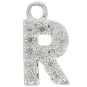 8mm alphabet letter Charm with zirconium oxide - R - Fine Silver Plating - Crystal x1|raw }}