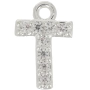 8mm alphabet letter Charm with zirconium oxide - T - Fine Silver Plating - Crystal x1|raw }}