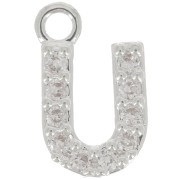 8mm alphabet letter Charm with zirconium oxide - U - Fine Silver Plating - Crystal x1