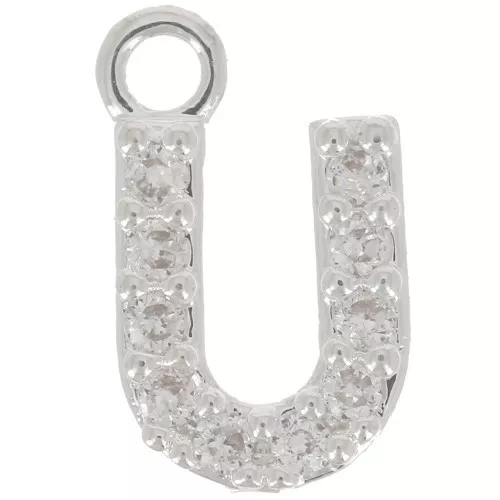8mm alphabet letter Charm with zirconium oxide - U - Fine Silver Plating - Crystal x1