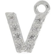 7mm alphabet letter Charm with zirconium oxide - V - Fine Silver Plating - Crystal x1|raw }}