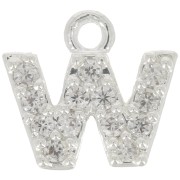 7mm alphabet letter Charm with zirconium oxide - W - Fine Silver Plating - Crystal x1|raw }}