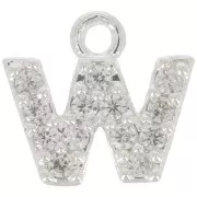 7mm alphabet letter Charm with zirconium oxide - W - Fine Silver Plating - Crystal x1