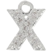 7mm alphabet letter Charm with zirconium oxide - X - Fine Silver Plating - Crystal x1|raw }}