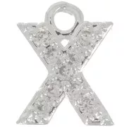 7mm alphabet letter Charm with zirconium oxide - X - Fine Silver Plating - Crystal x1