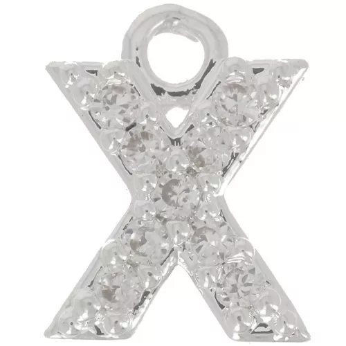 7mm alphabet letter Charm with zirconium oxide - X - Fine Silver Plating - Crystal x1