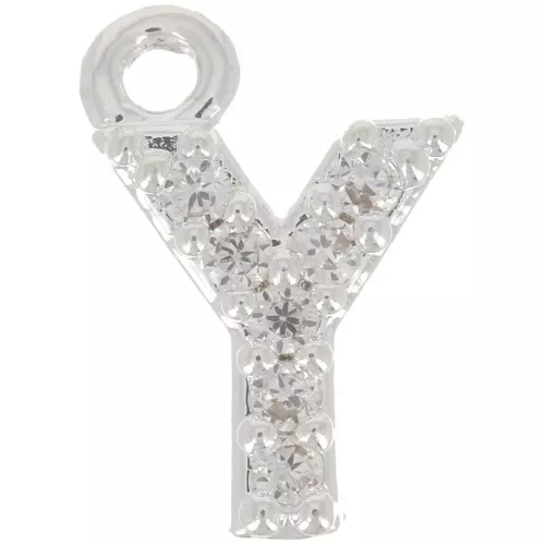 8mm alphabet letter Charm with zirconium oxide - Y - Fine Silver Plating - Crystal x1