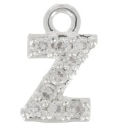 7mm alphabet letter Charm with zirconium oxide - Z - Fine Silver Plating - Crystal x1