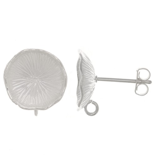 12mm Lotus Flower EarStuds - with open ring - Fine Silver plated x2