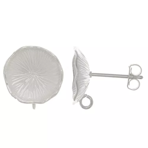 12mm Lotus Flower EarStuds - with open ring - Fine Silver plated x2
