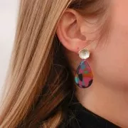 12mm Lotus Flower EarStuds - with open ring - Fine Silver plated x2