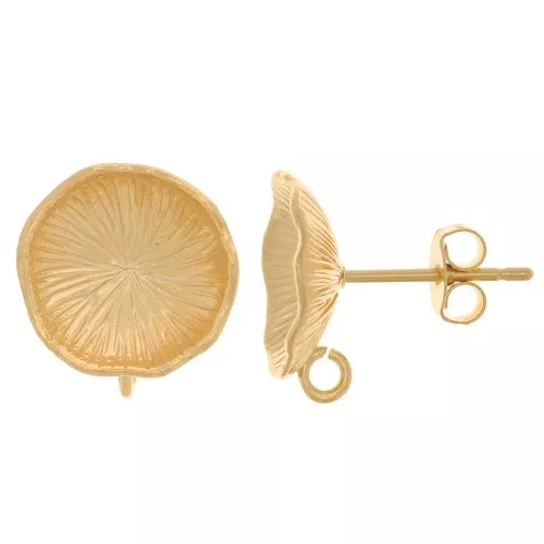 12mm Lotus Flower EarStuds - with open ring - Fine Gold plated x2