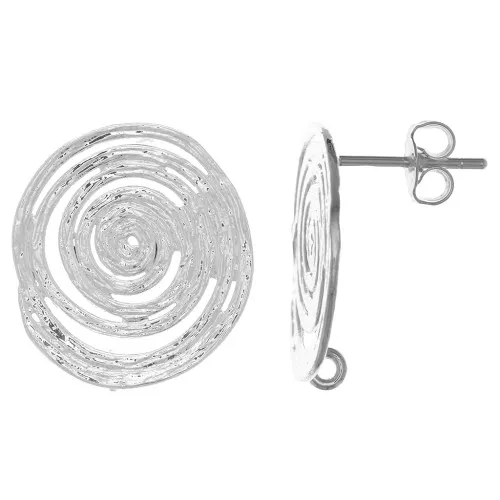 16mm Spiral EarStuds - with open ring - Fine Silver plated x2