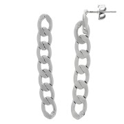 46x6mm EarStuds with curb chain - Rhodium Tone x2