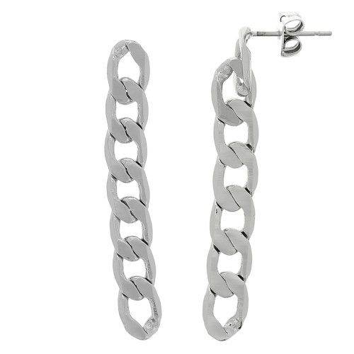 46x6mm EarStuds with curb chain - Rhodium Tone x2