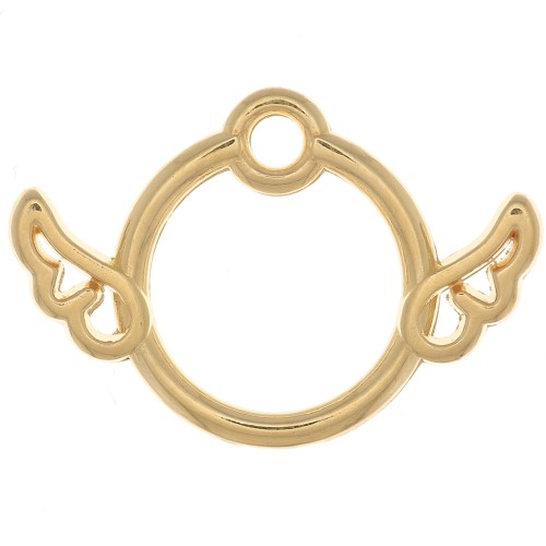 13x19mm hollowed-out circle Charm with wings - Fine Gold Plated x1
