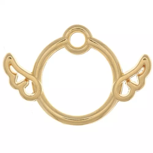 13x19mm hollowed-out circle Charm with wings - Fine Gold Plated x1