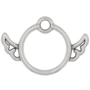 13x19mm hollowed-out circle Charm with wings - Antique silver plating x1