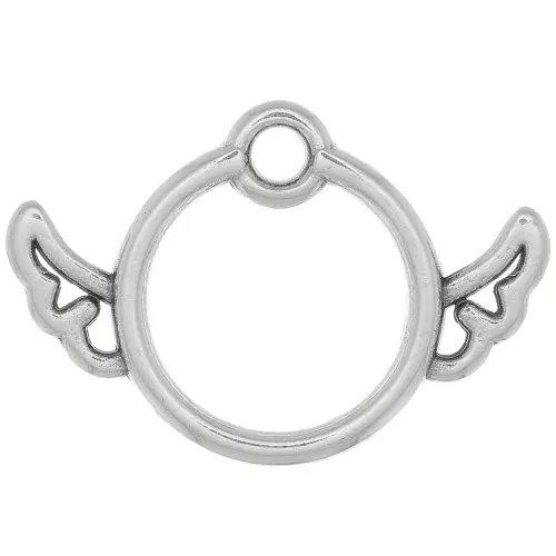 13x19mm hollowed-out circle Charm with wings - Antique silver plating x1
