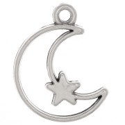 19x13.5mm half-moon hollowed out Pendant with star - Antique silver plating x1