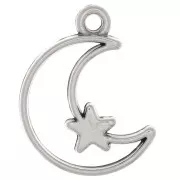 19x13.5mm half-moon hollowed out Pendant with star - Antique silver plating x1
