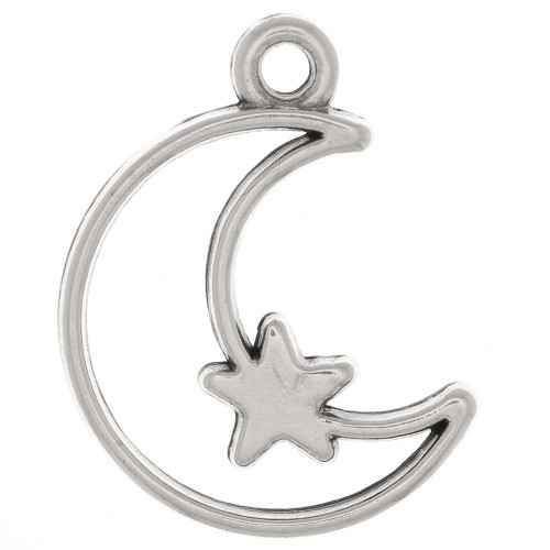 19x13.5mm half-moon hollowed out Pendant with star - Antique silver plating x1