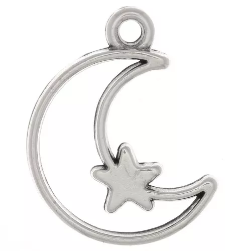 19x13.5mm half-moon hollowed out Pendant with star - Antique silver plating x1