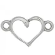 8x14.5mm 2-ring heart connector - Antique Fine silver plating x1