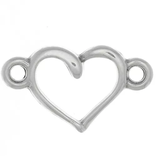 8x14.5mm 2-ring heart connector - Antique Fine silver plating x1