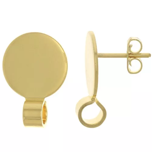 12mm Disc Earstuds with open clasp - Fine Gold Plated x2